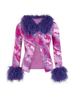 HOUSE OF SUNNY Peggy cut out faux fur trim cardigan in Purple Heat US4